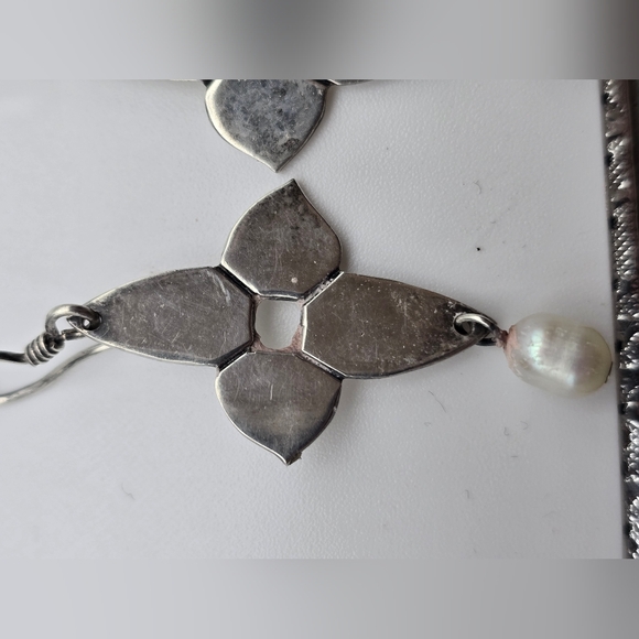 Sterling Silver Pearl Dangle Earrings - Picture 4 of 10